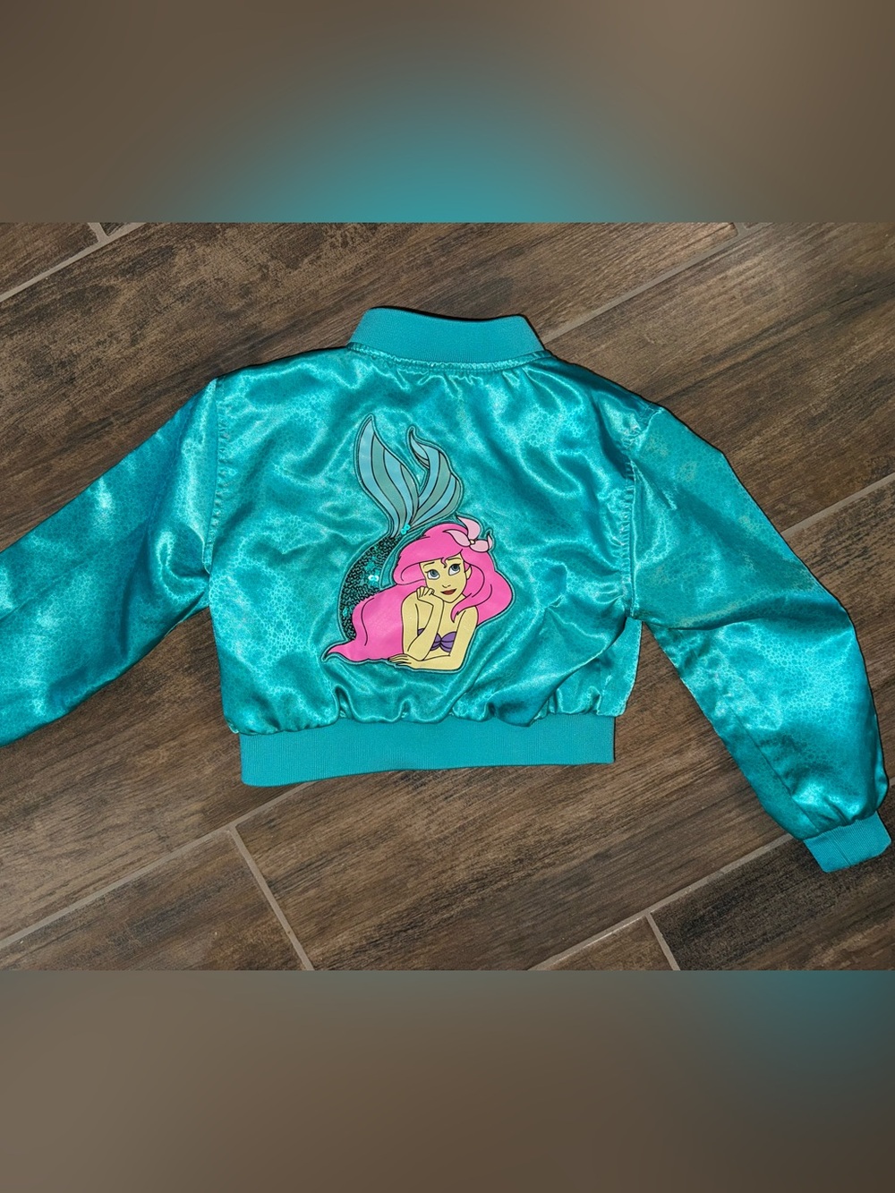 Disney Teal Satin Cropped Jacket with Ariel Graphic